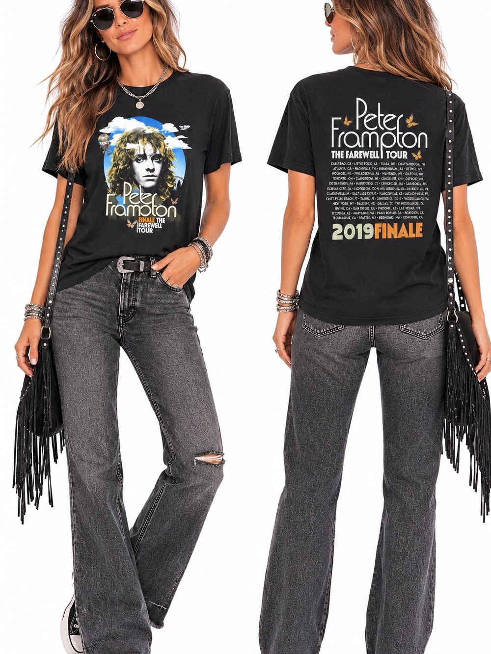 Peter Frampton Farewell Tour 2019 Black Graphic Short Sleeve Tour T-Shirt L NWOT